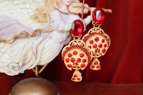 SOLD! 9480 Baroque Pizza Slice Red Crystal Chilly Studs Earrings