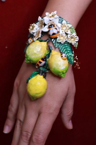 9496 Baroque Vivid Lemon Fruit Flower Blossom Ladybug Massive Bracelet