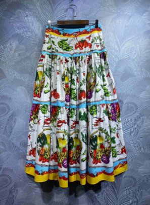 9506 Luxury Runway Summer Fruits Print Maxi Skirt