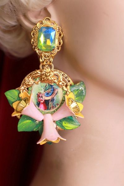 SOLD! 9531 Alice In Wonderland Cameo Vintage Style Dangle Earrings