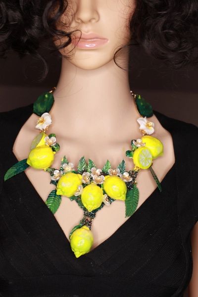 SOLD! 9534 Set Of Baroque 3D Effect Lemon Fruit Statement Necklace+ Earrings