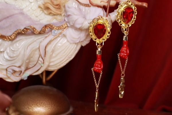 SOLD! 9559 Trendy Red Hands Light Weight Earrings