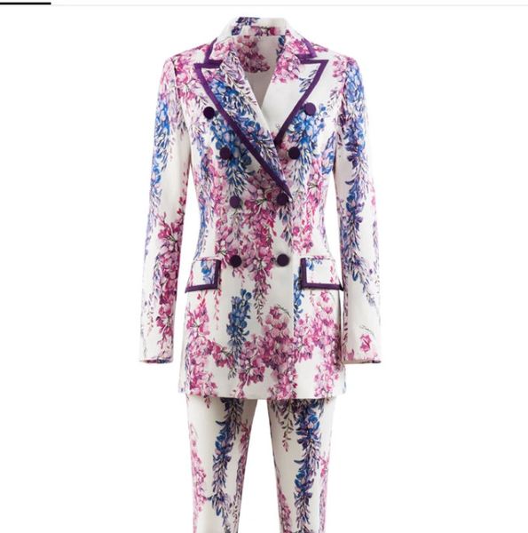 9560 Runway 2022 Floral Print Baroque Print Double Breasted Blazer+ Pants Twinset