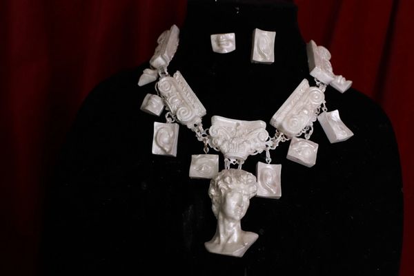 SOLD! 9572 Set Of Roman Revival Statues Sculptures Large Necklace+ Earrings