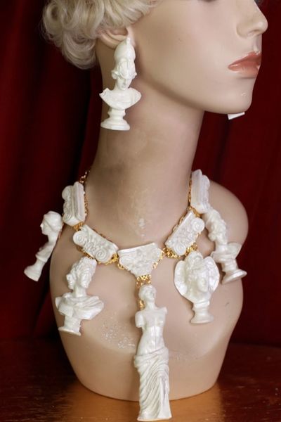 SOLD! 9578 Set Of Roman Revival Statues Sculptures Large Necklace+ Earrings