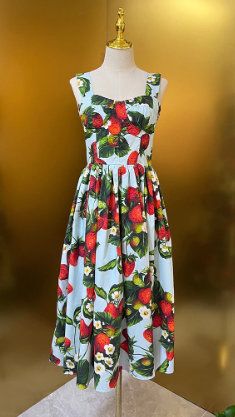 9588 Cotton Runway 2022 Strawberry Print Midi Dress