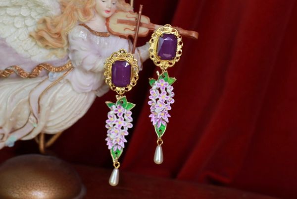 SOLD! 9594 Enamel Hydrangea Flower Earrings