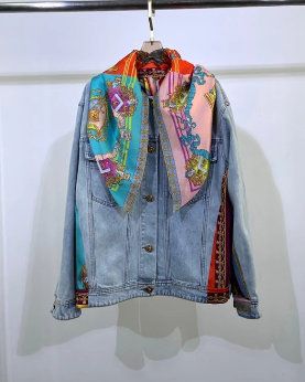 9609 Runway 2022 Denim Oversized Jacket Size US2-US8 With the Scarf