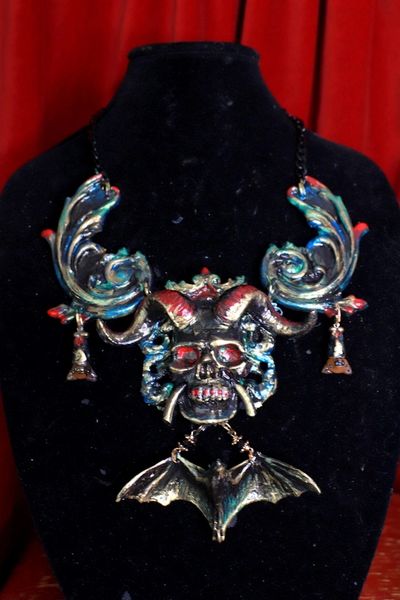 9613 Dark Series Art Jewelry 3D Effect The Devil Hand Painted Huge Necklace