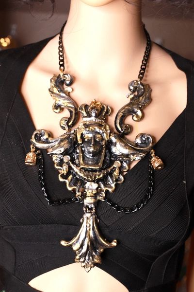 9614 Dark Series Art Jewelry 3D Effect Vintage Style Madonna Painted Huge Necklace