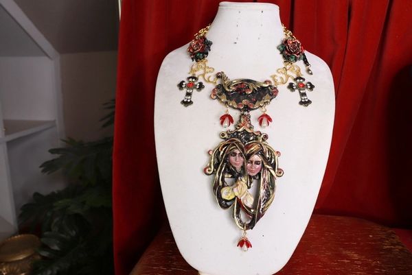SOLD! 9616 Dark Series Art Jewelry 3D Effect Vintage Style Sicilian Widows Huge Necklace