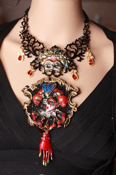 SOLD! 9617 Dark Series Art Jewelry 3D Effect Venetian Mask Jocker Huge Necklace