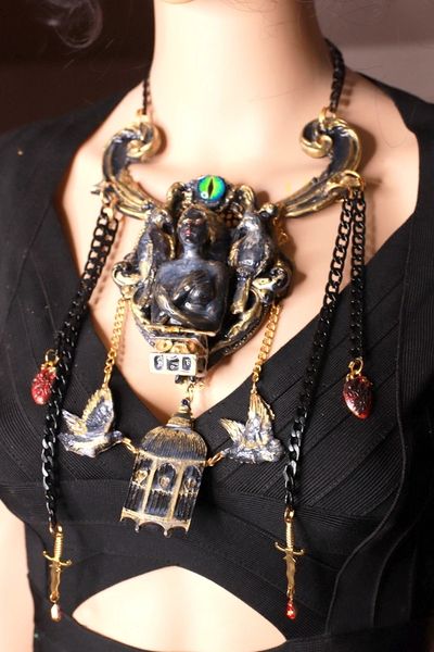 SOLD! 9618 Dark Series Art Jewelry 3D Effect The treasure Keeper Huge Necklace