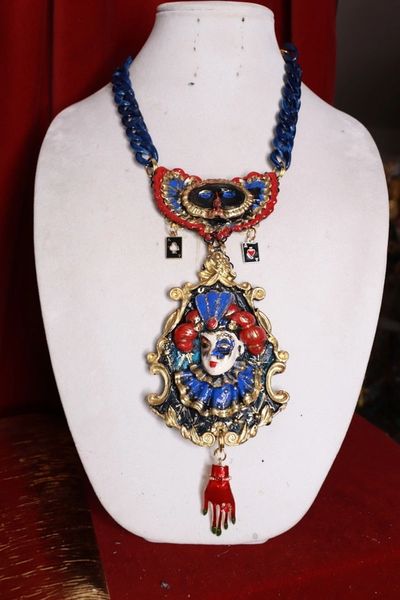 SOLD! 9623 Dark Series Art Jewelry 3D Effect Venetian Mask Jocker Huge Necklace