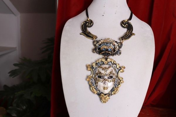 SOLD! 9625 Dark Series Art Jewelry 3D Effect Vintage Style Venetian Mask Jocker Huge Necklace