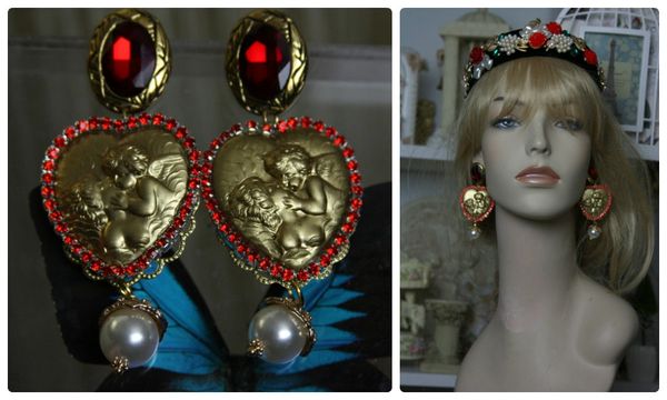 SOLD! 1086 Baroque Venus Heart Red Crystal Massive Earrings