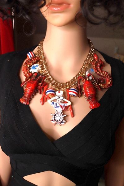 SOLD! 9638 Nautical Marine Lobsters Large Necklace