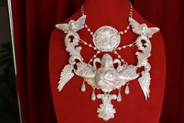 SOLD! 9639 Roman Revival Goddess Swans Art Deco Large Necklace