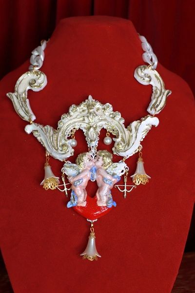 SOLD! 9646 Rococo Gazebo Kissing Cupids Cherubs Large Necklace