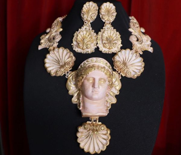SOLD! 9657 Art Jewelry Greek Revival Athena Statue Stone Like Unusual Necklace