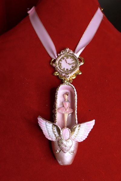 SOLD! 9667 Art Jewelry3D Effect Ballerina Shoe Pink Choker Necklace