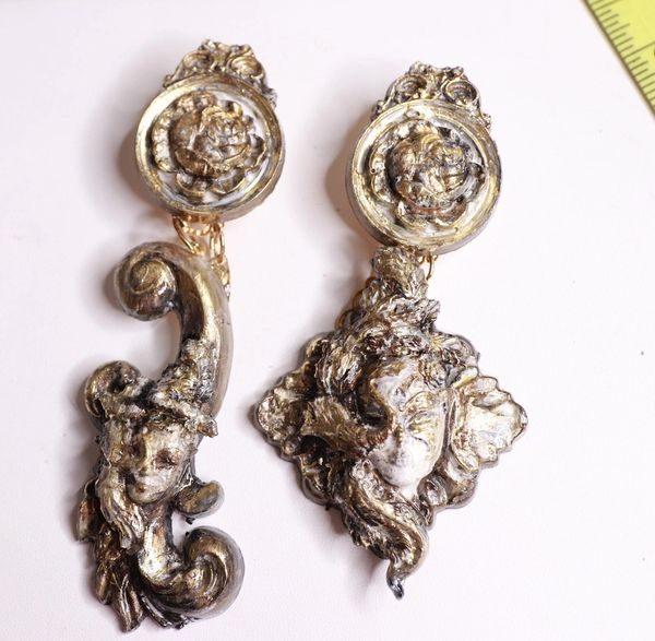 SOLD! 9712 Antique Style Irregular Venetian Mask Studs Earrings
