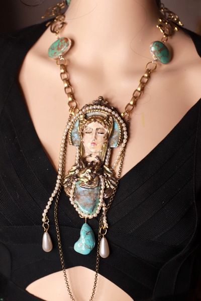 9719 Art Jewelry Roman Goddess Genuine Turquoise Massive Necklace