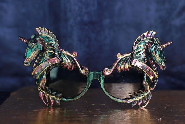 9720 Roman Steampunk Unicorns Faced Iridescent Embellished Sunglasses
