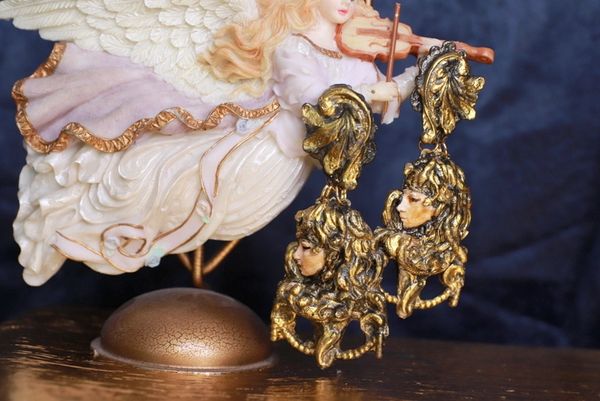 9722 Vintage Style Roman Goddess Medusa Massive Bronze Color Studs Earrings