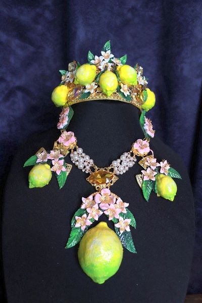 SOLD! 9725 Baroque 3D Effect One Large Lemon Fruit Statement Necklace