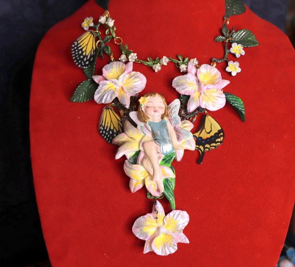 9736 Art Jewelry 3D Effect Fairy Lily Flower Flower Massive Necklace