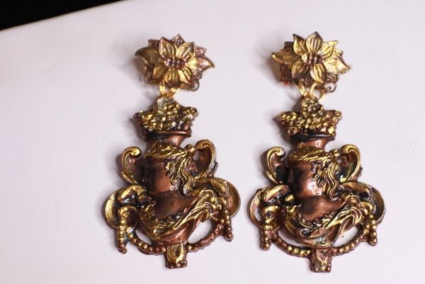 9741 Vintage Style Face cooper Bronze Color Baroque Studs Earrings