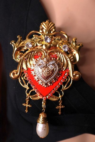 SOLD! 9747 Baroque Alta Moda Sacred Heart Massive Brooch Pin