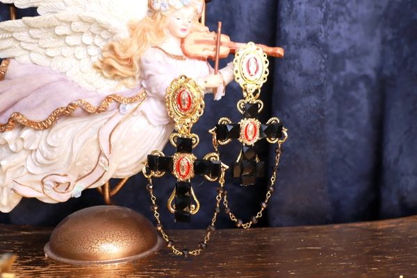 SOLD! 9750 Baroque Cross Virgin Mary Earrings Studs