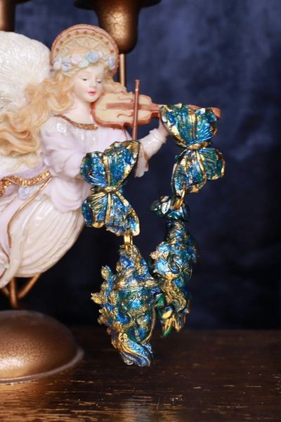 SOLD! 9760 Art Jewelry Venetian Masks Iridescent Butterflies 3D Effect Studs Earrings