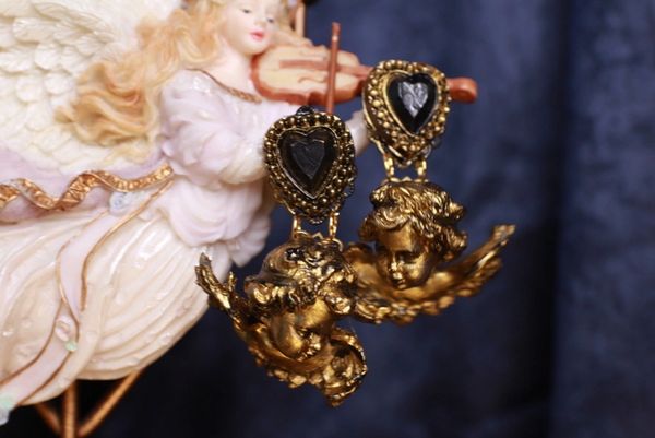 SOLD! 9764 Baroque Vintage Style Gold Chubby Cherubs Studs Earrings