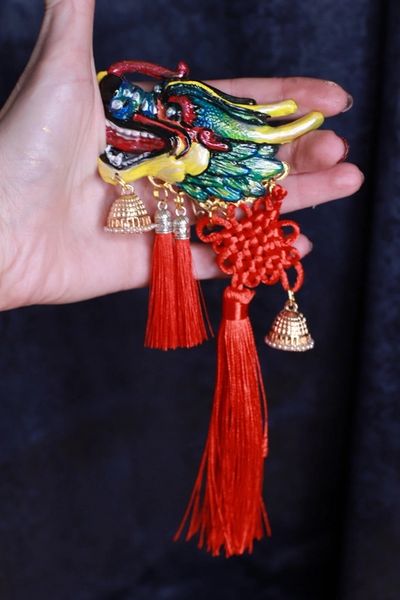 SOLD! 9771 Colorful Chinese Dragon Tassels Brooch Pin