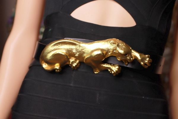9772 Massive Gold Leopard Buckle Adjustable Waist Belt