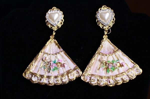 SOLD! 9807 Marie Antoinette Huge Fans Vintage Style Studs Earrings