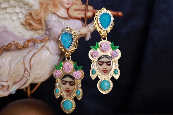 9813 Frida Kahlo Turquoise Studs Earrings