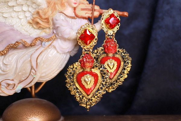 SOLD! 9815 Baroque Sacred Heart Vintage Style Studs Earrings