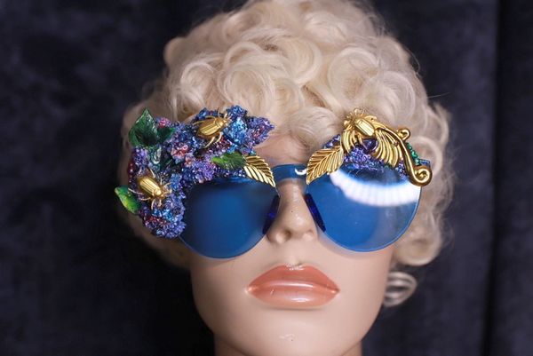SOLD! 9831 Blue Lilac Bugs Embellished Sunglasses