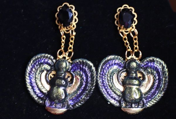 SOLD! 9832 Egyptian Iridescent Scarab Studs Earrings