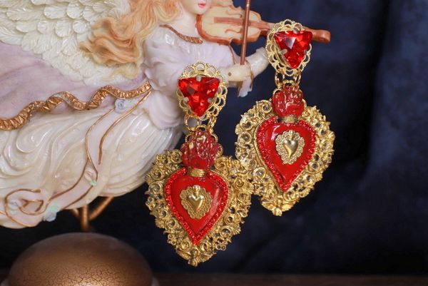 SOLD! 9859Baroque Sacred Heart Massive Earrings