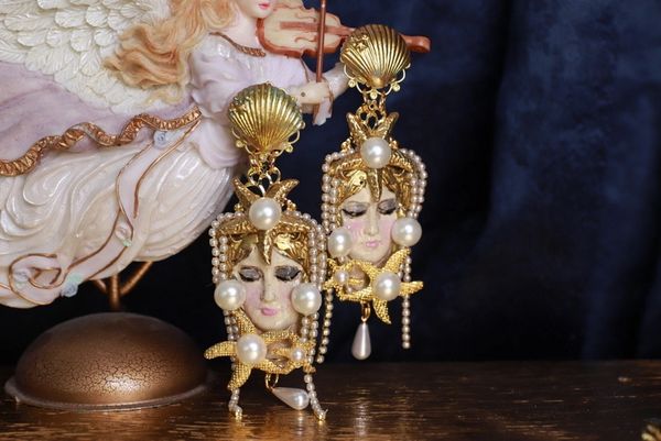 SOLD! 9863 Art Jewelry Mermaid Pearl Massive Earrings