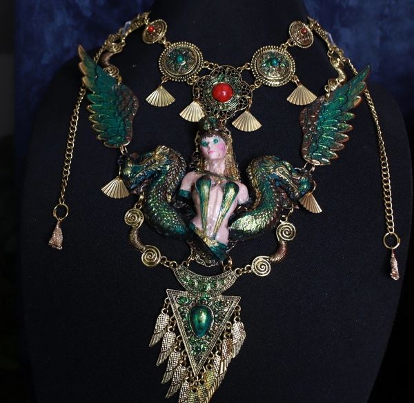 9883 Art Jewelry Greek Goddess Winged Large Necklace