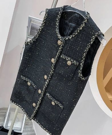 9897 Runway 2022 Black Grey Tweed Vest