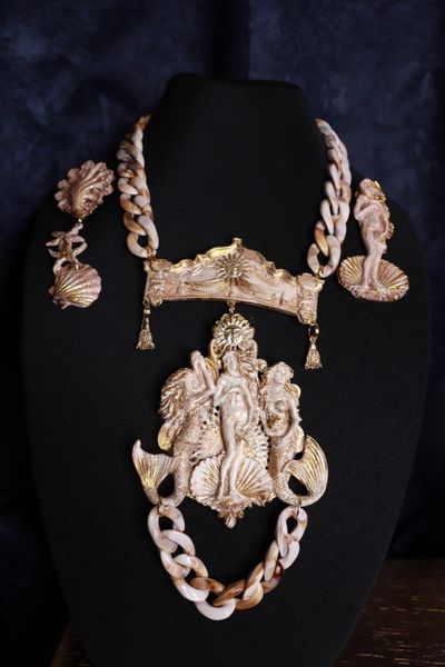 SOLD! 9904 Art Jewelry Huge Mermaids Birth Of Venus Massive Necklace