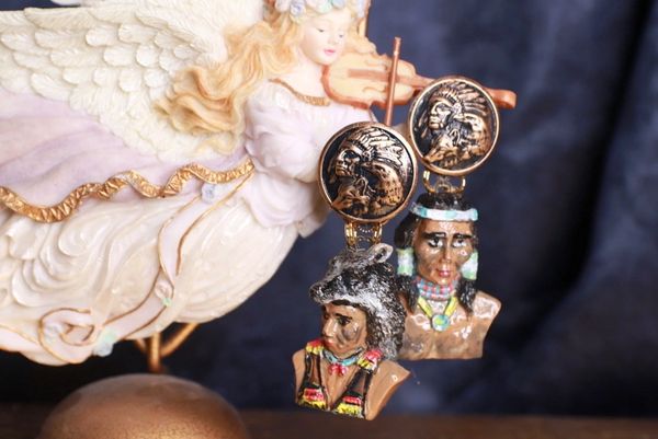 SOLD! 9910 Native American Chief Hand Painted Light Weight Earrings