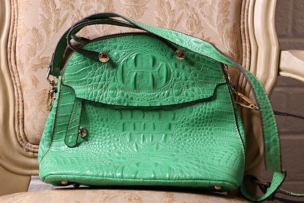4648 Fancy Genuine Leather Green Handbag